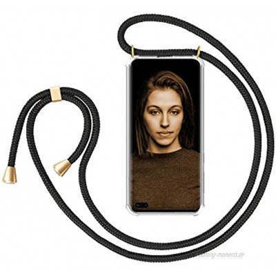 ZhinkArts Handykette kompatibel mit Samsung Galaxy S21-6,2" Display Smartphone Necklace Hülle mit Band Schnur mit Case zum umhängen in Schwarz Gold