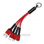 KLJK Tragbares Schlüsselanhänger-Datenkabel multifunktional 3-in-1 Handy Mart USB-Ladekabel Rot
