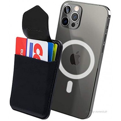 Sinjimoru Magnetische Handy Kartenhalter für iPhone 12 und iPhone 13 Kreditkartenetui Handy Wallet mit Magnet Card Holder für iPhone12,13  Mini Pro Pro Max. Sinji Pouch M-Flap Schwarz.
