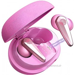 【2021 Neuheit】 Bluetooth Kopfhörer ISENPENK Kabellose In-Ear Ohrhörer mit Touch-Steuerung Mikrofon 30 Std. Spielzeit USB-C Leder-Ladecase True Wireless Kopfhörer für Frauen Mädchen rosa