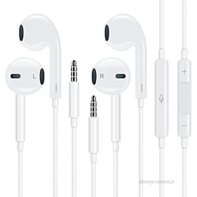 Xcords In-Ear Kopfhörer 2 Pack Ohrhörer für Phone Noice-Cancelling Earphones mit Kabel Kopfhörer mit 3,5-mm Anschluss,Mikrofon und Bass für iPhone Android Phone