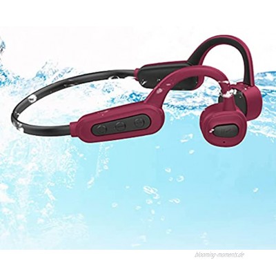AQUYY Schwimmen Kabellos Open-Ear Kopfhörer Bluetooth 5.0 Bone Conduction Headset IPX8 Wasserdicht 16GB Schwimm MP3-Player Drahtlose Sport Laufen Stereo Kopfhörer für Kinder Erwachsene Red