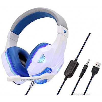Computer-Headset 2.2m Hot Gaming Headset Stereo Surround-Kopfhörer Noise Cancelling mit Licht Mic tiefen Bass Kopfhörer for PS4 Laptop Gamer Gaming-Headset Color : White