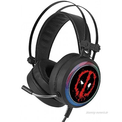 ERT GROUP Deadpool Kopfhörer Gaming Headset mit Mikrofon Over Ear Kopfhörer mit Verstellbarem Kopfbügel 2,2 m USB Headset LED Ohrmuscheln mit Marvel Design