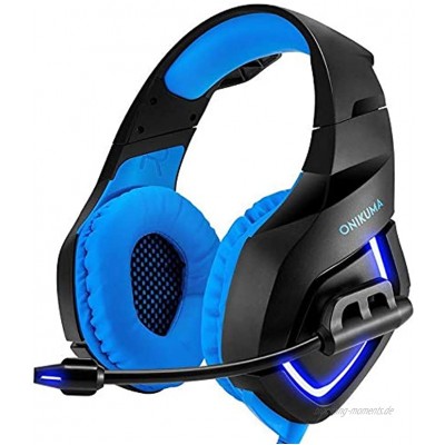 HUOGUOYIN Computer-Headset Headset Stereo Bass Surround PC Gaming Kopfhörer Spiel-Kopfhörer mit Mic for PC Handy for PS4 Xbox One D40 Gaming-Headset Color : Blue